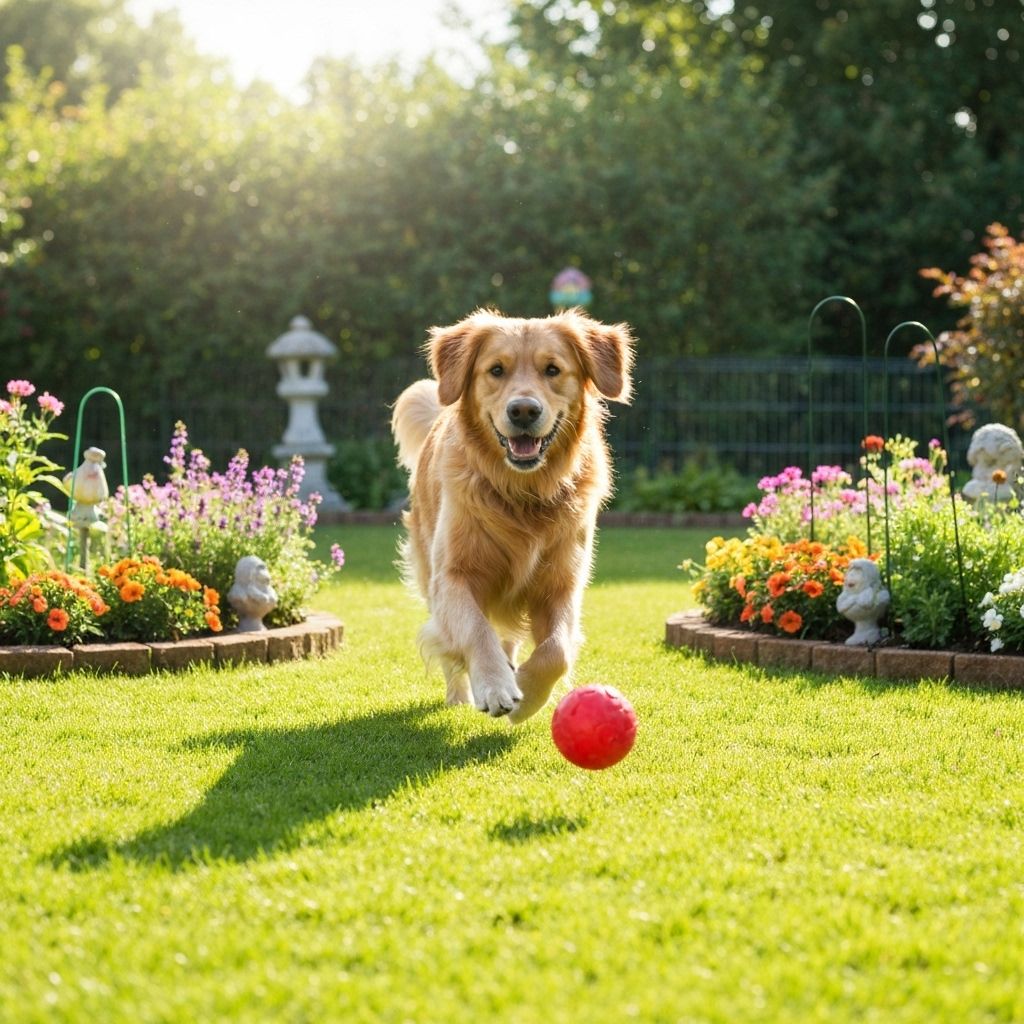 Happy dog in home garden